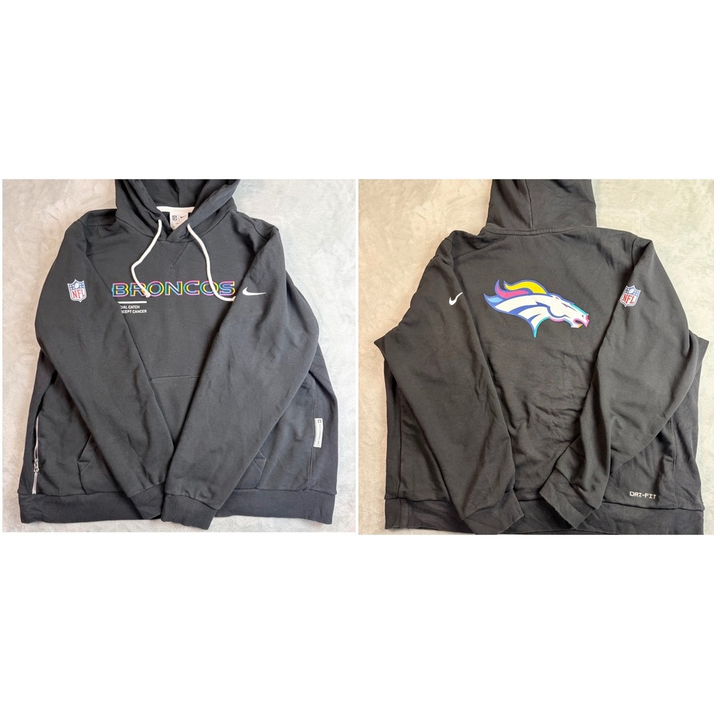 NIKE Denver Broncos Mens XXL Black Crucial Catch Standard Issue Dri FIT Hoodie
